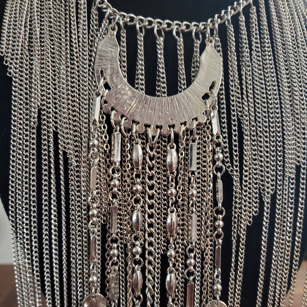 Very Large Silver Statement Necklace - image 2